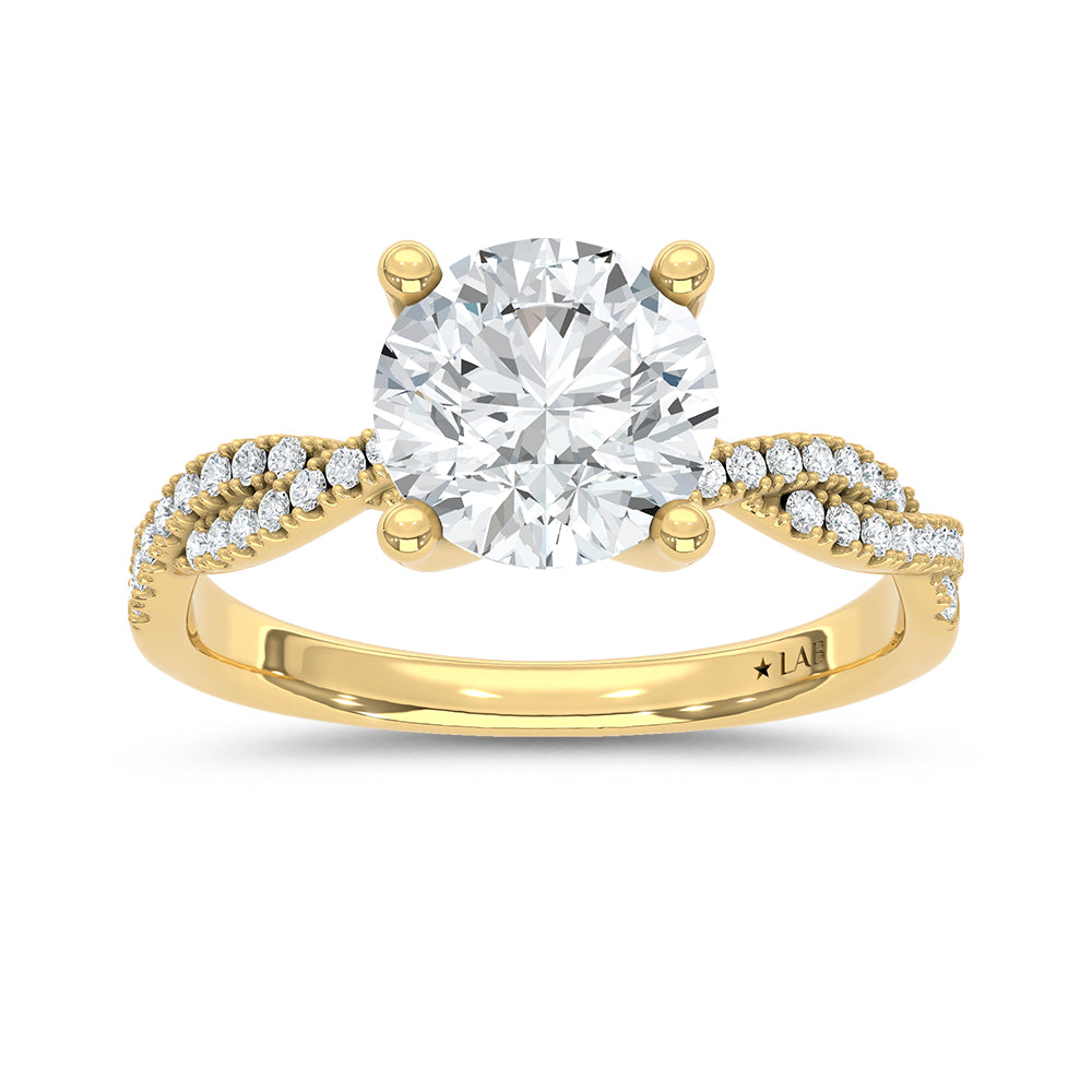 14K Yellow Gold Lab Grown Diamond 2 1/6 CT Round Shape Engagement Ring (Center 2 ctw)