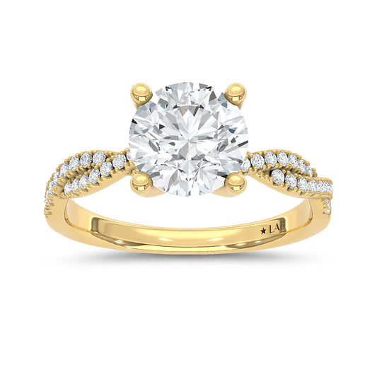 14K Yellow Gold Lab Grown Diamond 2 1/6 CT Round Shape Engagement Ring (Center 2 ctw)