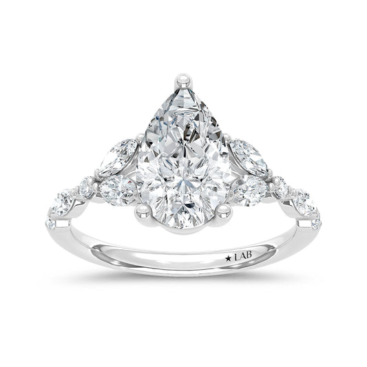 14K White Gold Lab Grown Diamond 2 1/2 CT Pear Shape Engagement Ring (Center 2 ctw)