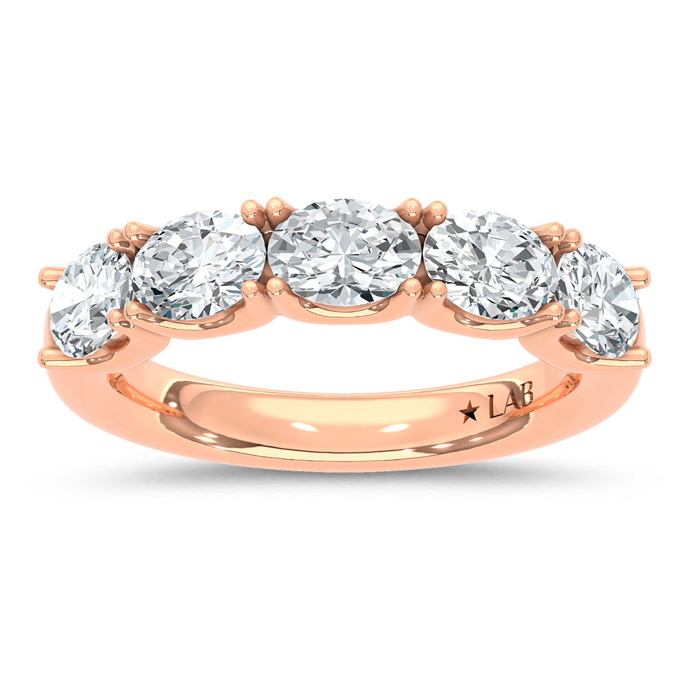 14K Rose Gold Lab Grown Diamond 2 CT Oval Shape East West Wedding Band