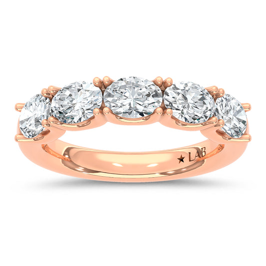 14K Rose Gold Lab Grown Diamond 2 CT Oval Shape East West Wedding Band