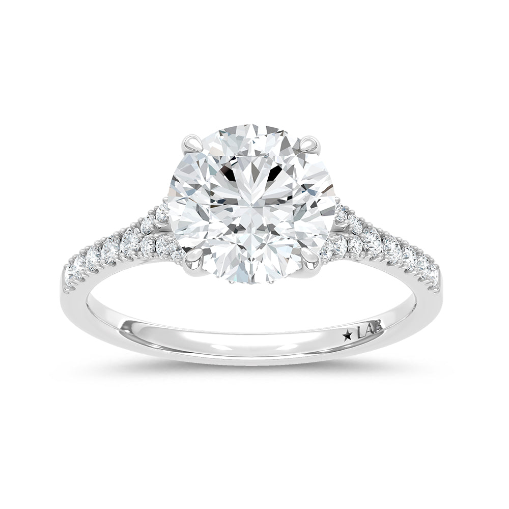 14K White Gold Lab Grown Diamond 2 1/4 CT Round Shape Engagement Ring (Center 2 ctw)