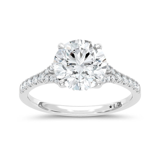 14K White Gold Lab Grown Diamond 2 1/4 CT Round Shape Engagement Ring (Center 2 ctw)