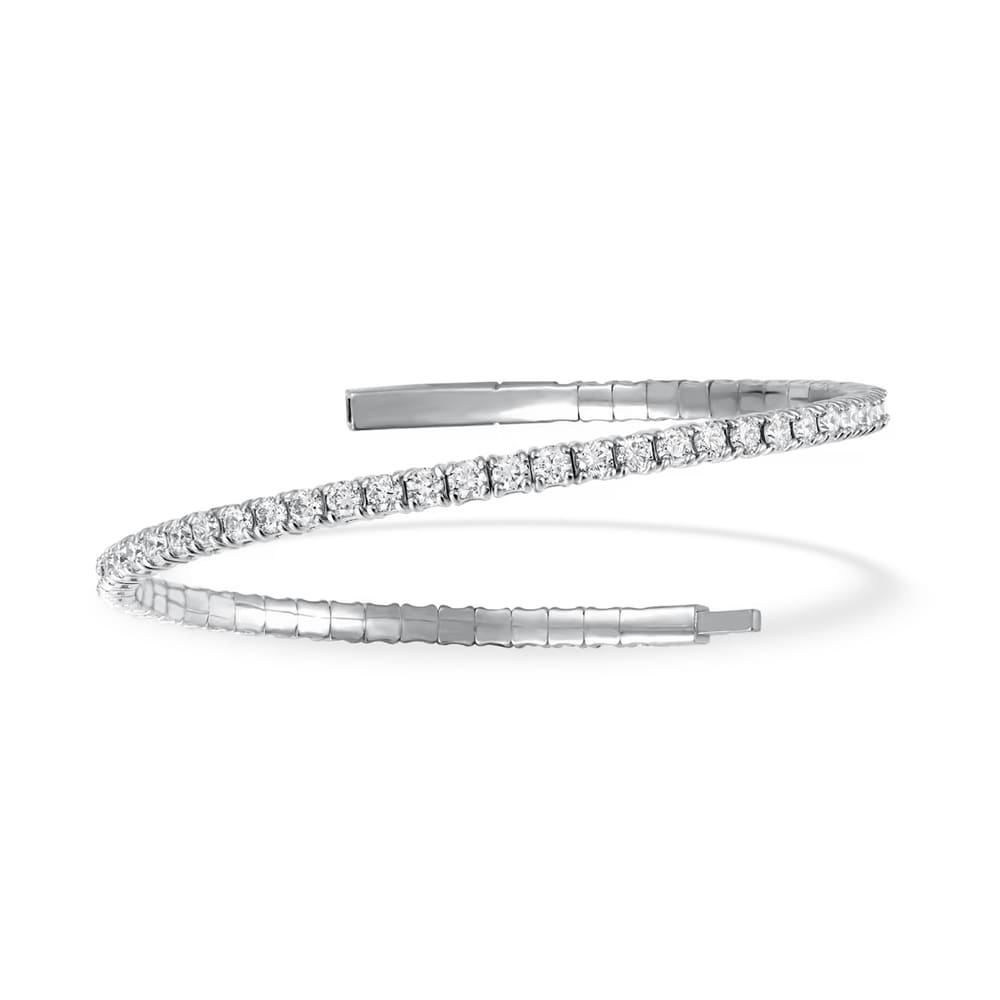 Lab Grown Diamond 1 CT Half Way Flexible Bangle in 10K White Gold (Size 6.75)