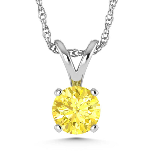 14K White Gold Lab Grown Yellow Diamond 1/4 CT Solitaire Pendant