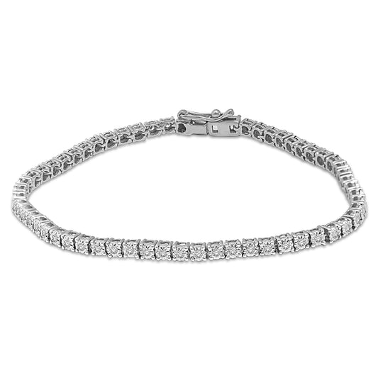 Sterling Silver Lab Grown Diamond 1 CT Illusion Tennis Bracelet (3CT Look)