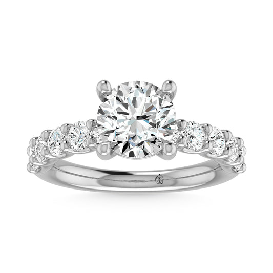 14K White Gold Lab Grown Diamond 2 CT Round Shape Halfway Engagement Ring (IGI Certified Center 1 1/2 CT)