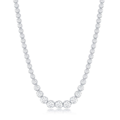 Sterling Silver, 3.5mm-6mm Graduated CZ, Prong-Set Tennis Necklace
