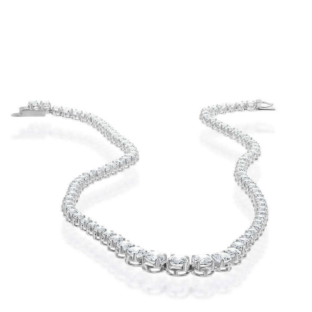 Sterling Silver, 3.5mm-6mm Graduated CZ, Prong-Set Tennis Necklace