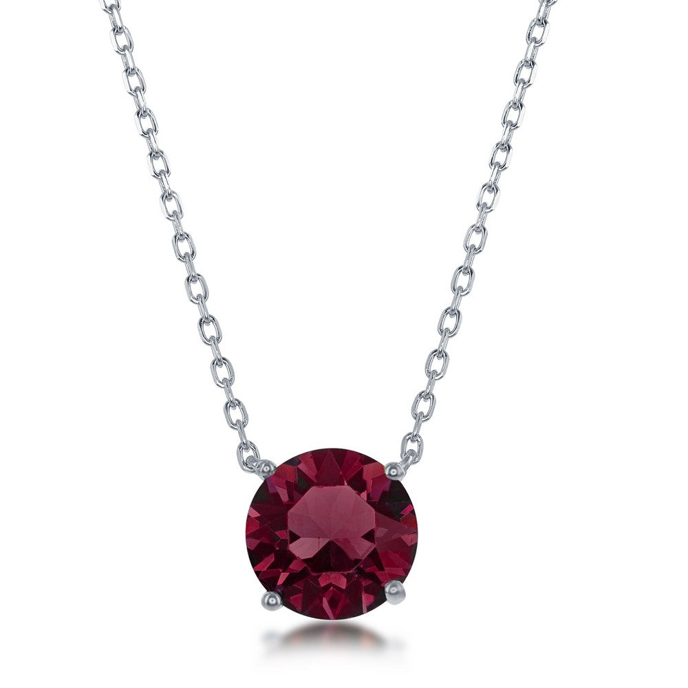 Sterling Silver 8MM Burgundy "January" Swarovski Element Necklace
