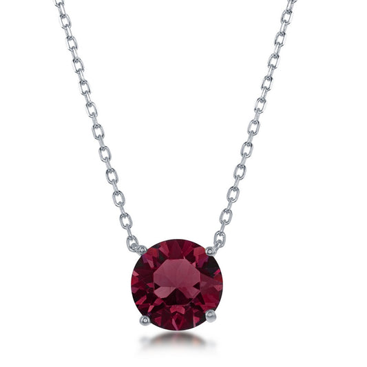 Sterling Silver 8MM Burgundy "January" Swarovski Element Necklace