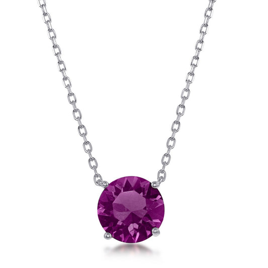 Sterling Silver 8MM Amethyst "February" Swarovski Element Necklace