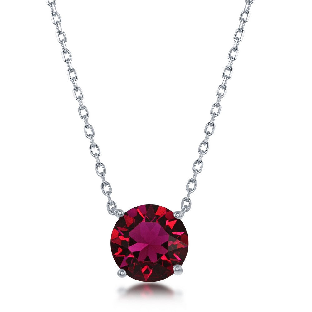 Sterling Silver 8MM Ruby "July" Swarovski Element Necklace