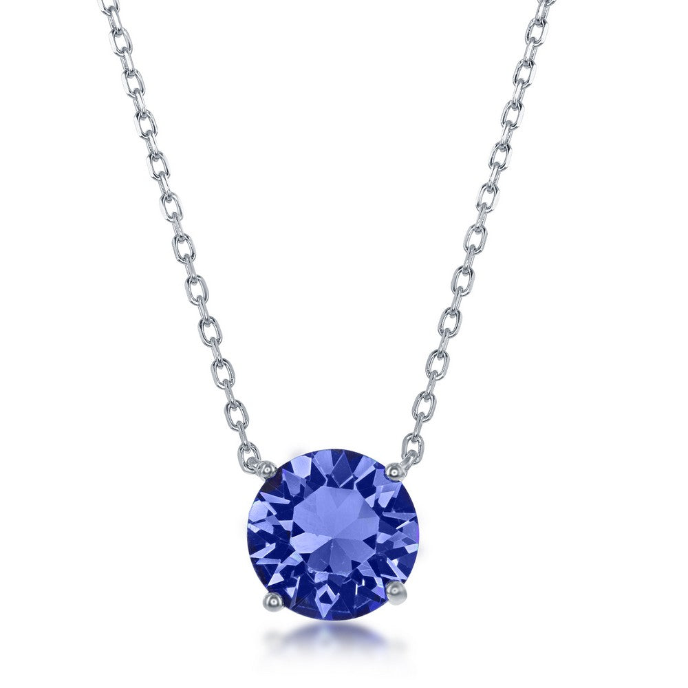 Sterling Silver 8MM Sapphire "September" Swarovski Element Necklace