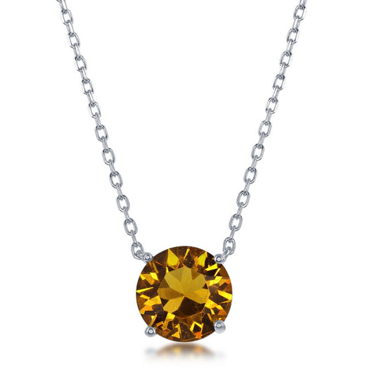 Sterling Silver 8MM Topaz "November" Swarovski Element Necklace