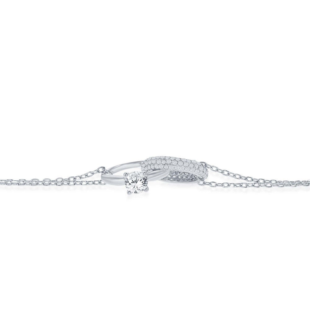 Sterling Silver Interlocking Engament Ring & Micro Pave Band Necklace