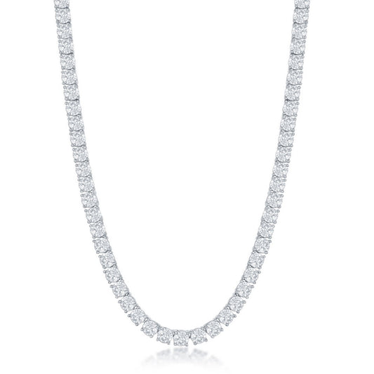 Sterling Silver, 4mm Round Cubic Zirconia Tennis Necklace