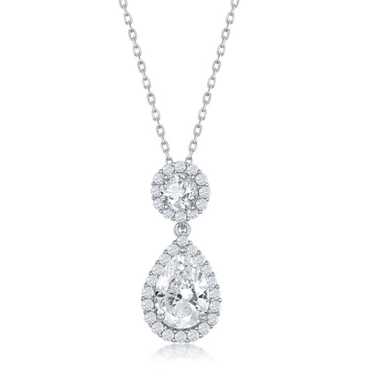 Sterling Silver, Round and Pearshaped CZ Necklace