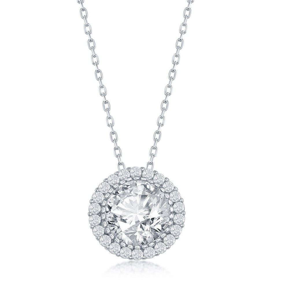 Sterling Silver, 12MM Round Halo CZ Necklace