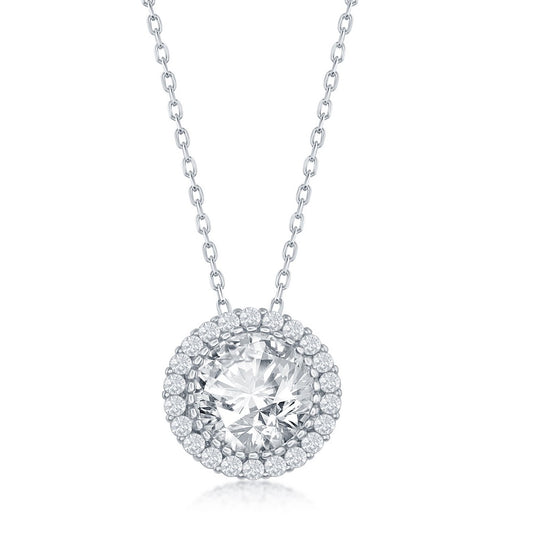 Sterling Silver, 12MM Round Halo CZ Necklace