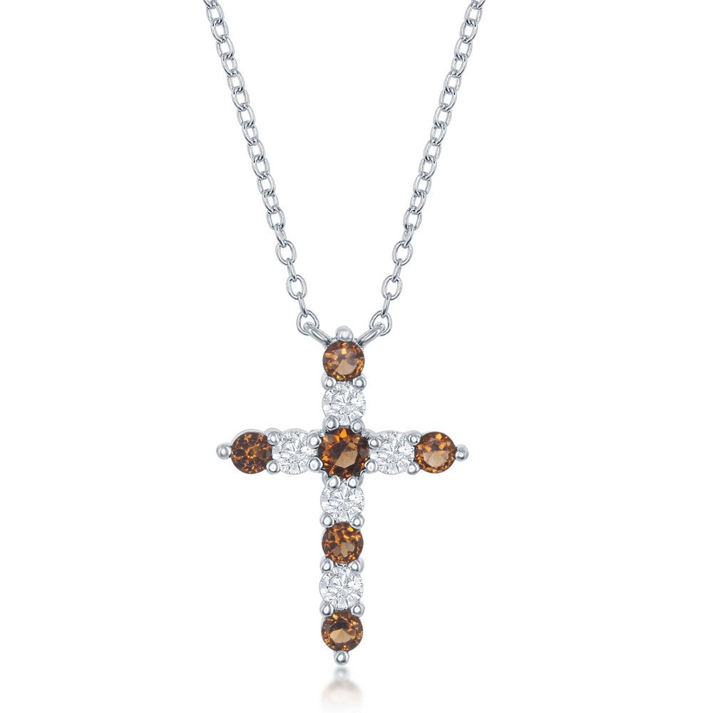 Sterling Silver, Garnet CZ 'January Birthstone' Cross Necklace