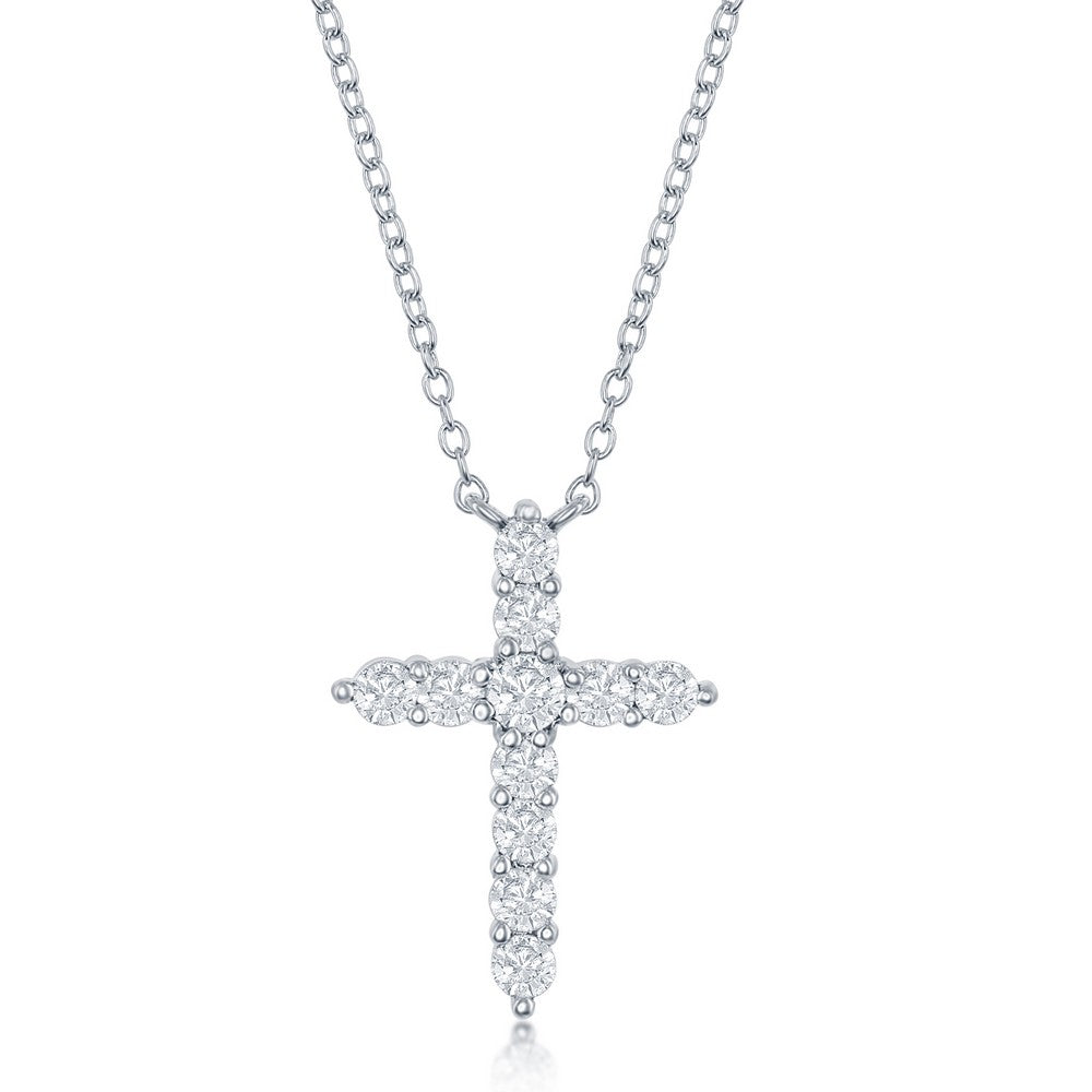 Sterling Silver, White CZ 'April Birthstone' Cross Necklace