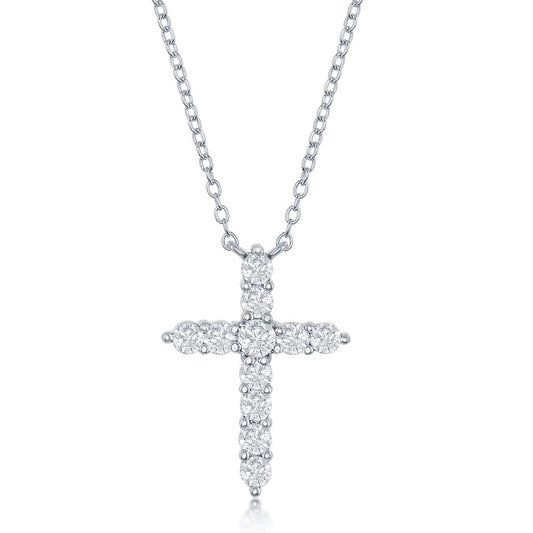 Sterling Silver, White CZ 'April Birthstone' Cross Necklace