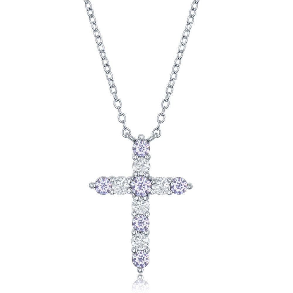 Sterling Silver, Lavender CZ 'June Birthstone' Cross Necklace