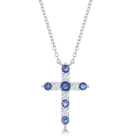 Sterling Silver, Sapphire CZ 'September Birthstone' Cross Necklace