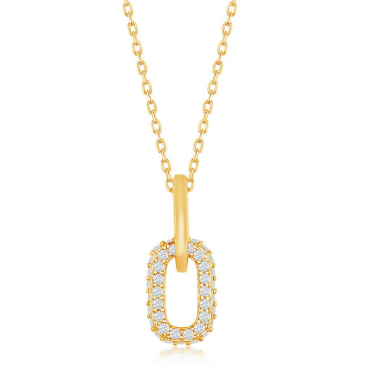 Sterling Silver, Micro Pave CZ Paperclip Necklace - Gold Plated