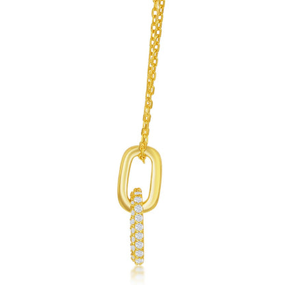 Sterling Silver, Micro Pave CZ Paperclip Necklace - Gold Plated