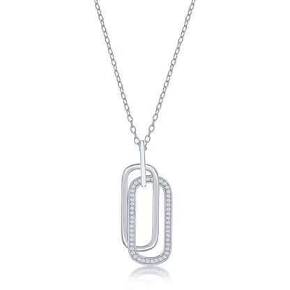Sterling Silver Double Oval CZ Necklace