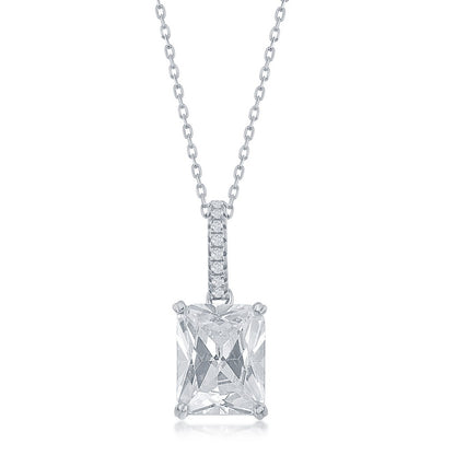 Sterling Silver, Rectangle Cushion-Cut CZ Necklace