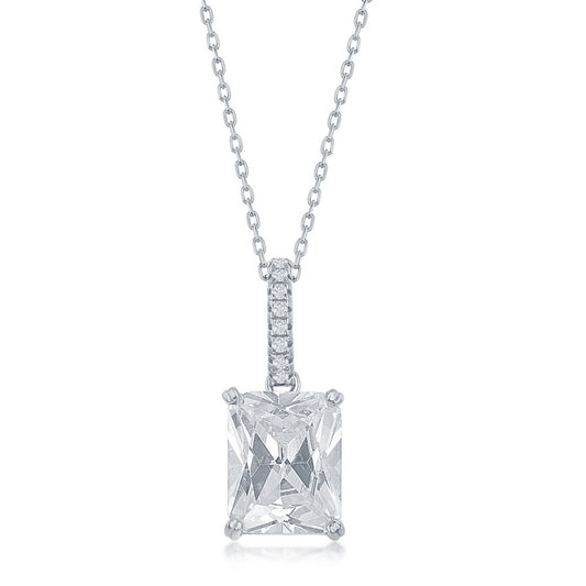 Sterling Silver, Rectangle Cushion-Cut CZ Necklace
