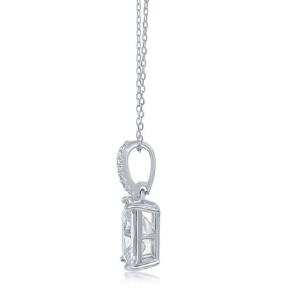 Sterling Silver, Rectangle Cushion-Cut CZ Necklace
