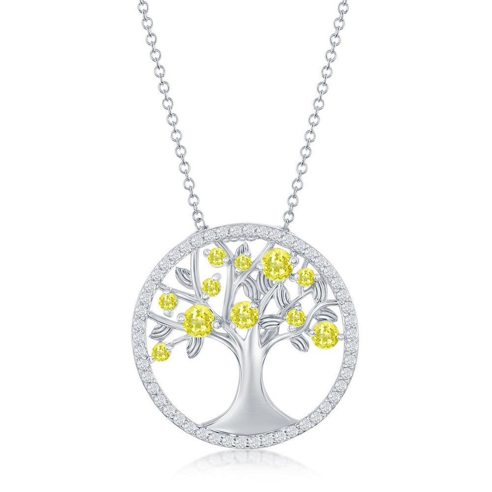 Sterling Silver, 'November' Birthstone Tree of Life Necklace - Citrine CZ