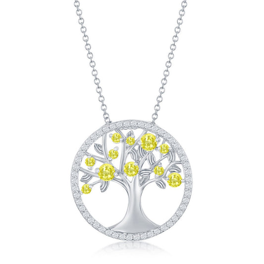 Sterling Silver, 'November' Birthstone Tree of Life Necklace - Citrine CZ