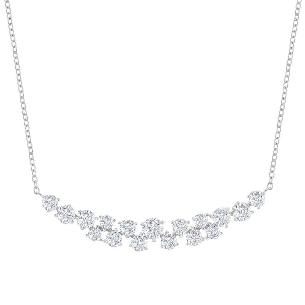 Sterling Silver Round CZ Curved Bar Necklace