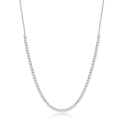 Sterling Silver, 3mm CZ Tennis Adjustable Necklace