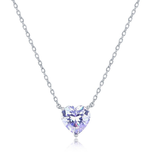Sterling Silver 8MM Light Amethyst "June" Heart Perciosa Crystal Necklace