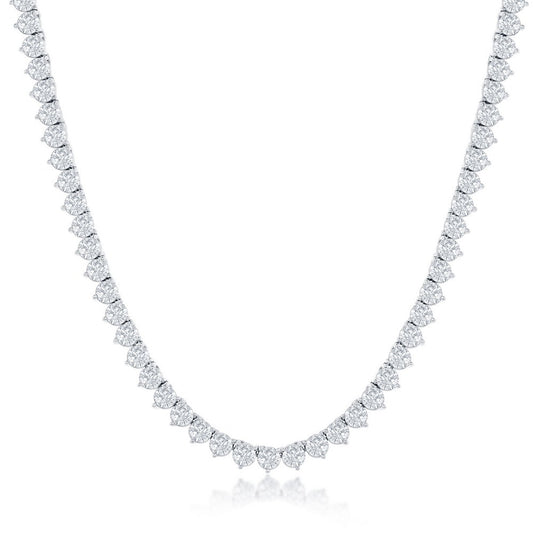 Sterling Silver 3-Prong Round 5MM CZ Tennis Necklace