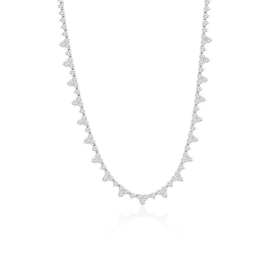Sterling Silver, Triple Cluster CZ Tennis Necklace