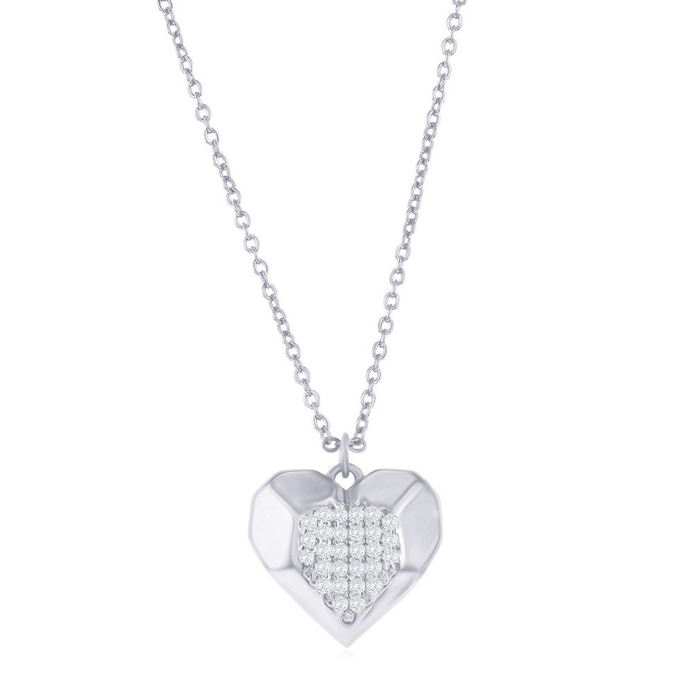 Sterling Silver Center Pave CZ Heart Necklace