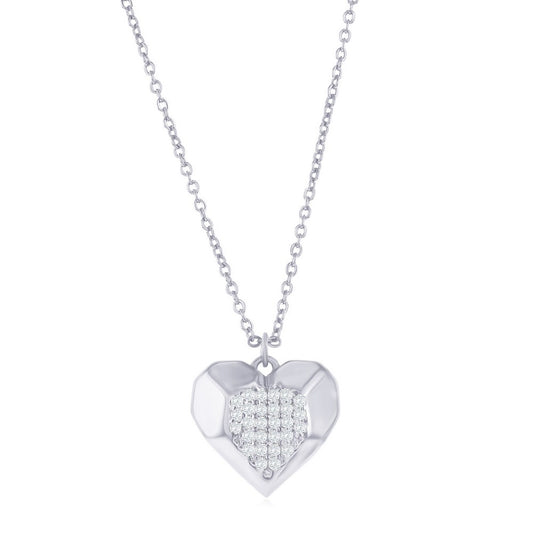 Sterling Silver Center Pave CZ Heart Necklace