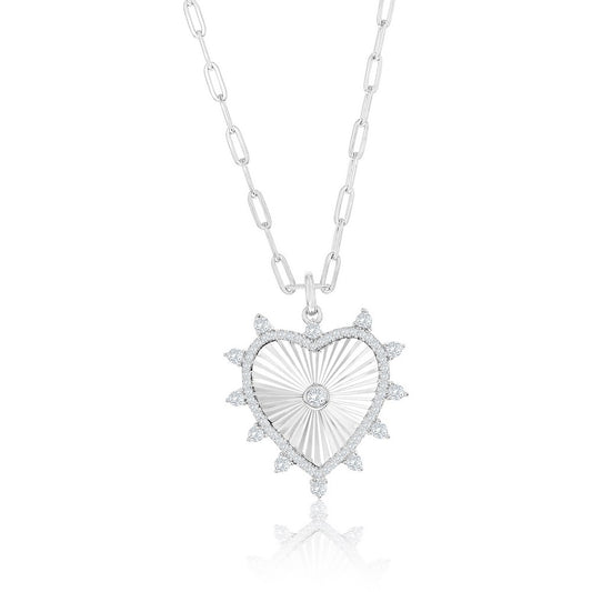 Sterling Silver, D-C Heart CZ Border Paperclip Necklace