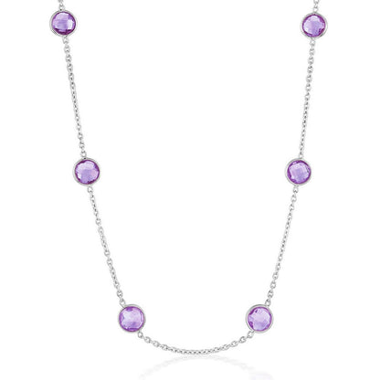 Sterling Silver, Bezel-Set 7mm Round Amethyst Station Necklace (9.17cttw)