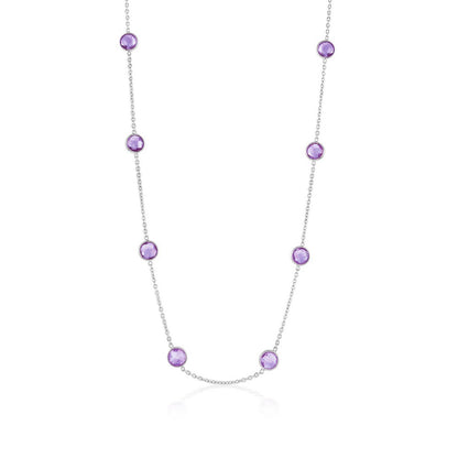 Sterling Silver, Bezel-Set 7mm Round Amethyst Station Necklace (9.17cttw)