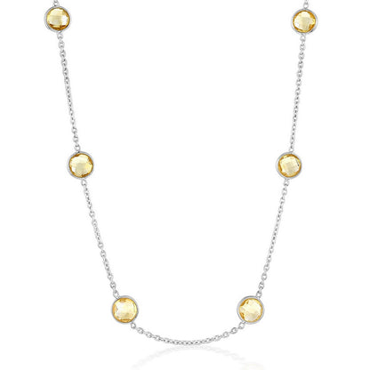 Sterling Silver Bezel-Set 7mm Round Gemstone Station Necklace - Citrine (10.70cttw)