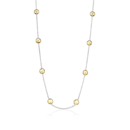 Sterling Silver Bezel-Set 7mm Round Gemstone Station Necklace - Citrine (10.70cttw)