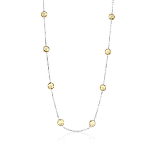 Sterling Silver Bezel-Set 7mm Round Gemstone Station Necklace - Citrine (10.70cttw)